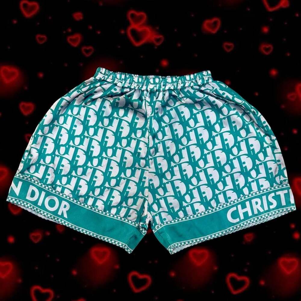 Monogram Satin Shorts Green White